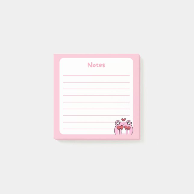 Pastel Pink Kawaii Chibi Frog Holding Hearts Post-it Klebezettel (Vorderseite)