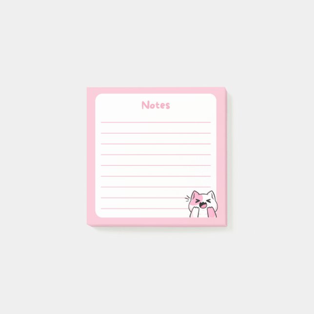 Pastel Pink Kawaii Chibi Laughing kitty Cat Post-it Klebezettel (Vorderseite)