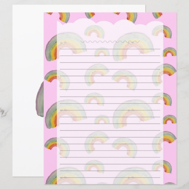 Pastel Pink Kawaii Rainbow Stationery Paper (Vorne/Hinten)