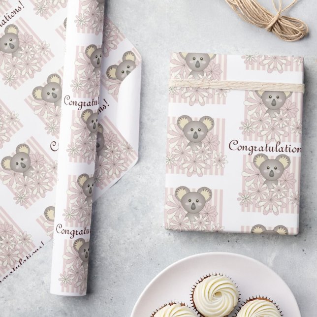 Pastel Pink Koala Baby Girl Dusche / Kindergeburts Geschenkpapier (Von Creator hochgeladen)