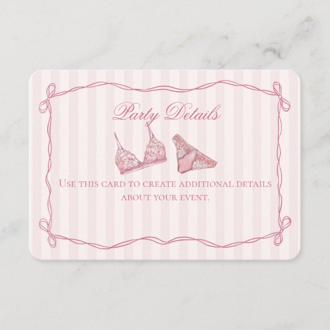 Pastel Pink Lace Lingerie Shower Details Begleitkarte (Vorderseite)
