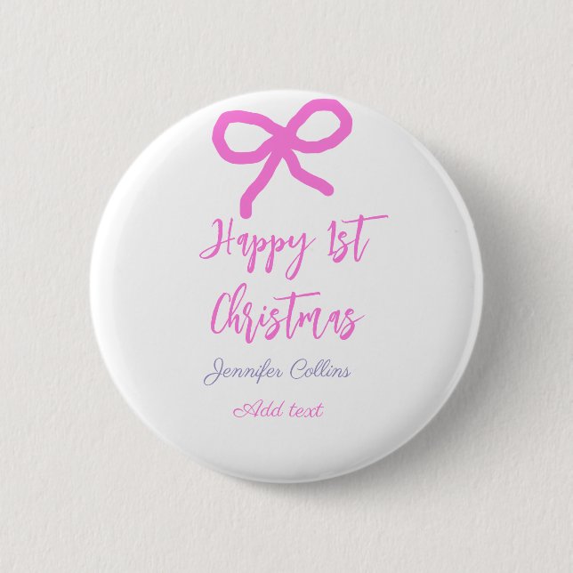 Pastel pink lila glücklich 1. Weihnachtsbogenname  Button (Vorderseite)