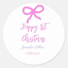 Pastel pink lila glücklich 1. Weihnachtsbogenname Runder Aufkleber
