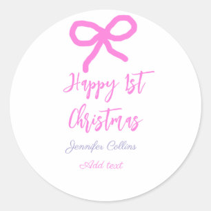 Pastel pink lila glücklich 1. Weihnachtsbogenname  Runder Aufkleber