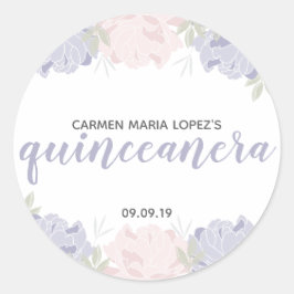 Pastel Pink & Lila Peonies Quinceañera Geburtstag Runder Aufkleber