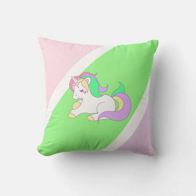 Pastel Pink Lime Green Purple Unicorn Coussin (Recto)