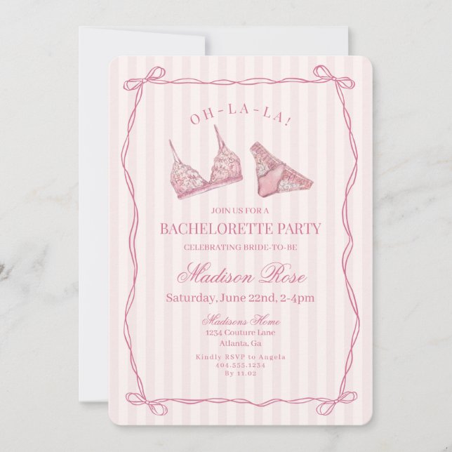 Pastel Pink Lingerie Lace Bachelorette Party Einladung (Vorderseite)