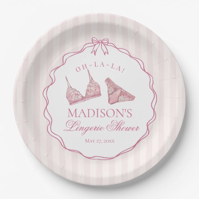 Pastel Pink Lingerie Shower Bachelorette Bridal Pappteller (Vorderseite)
