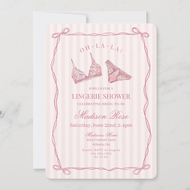 Pastel Pink Lingerie Shower Bridal Lace  Einladung (Vorderseite)