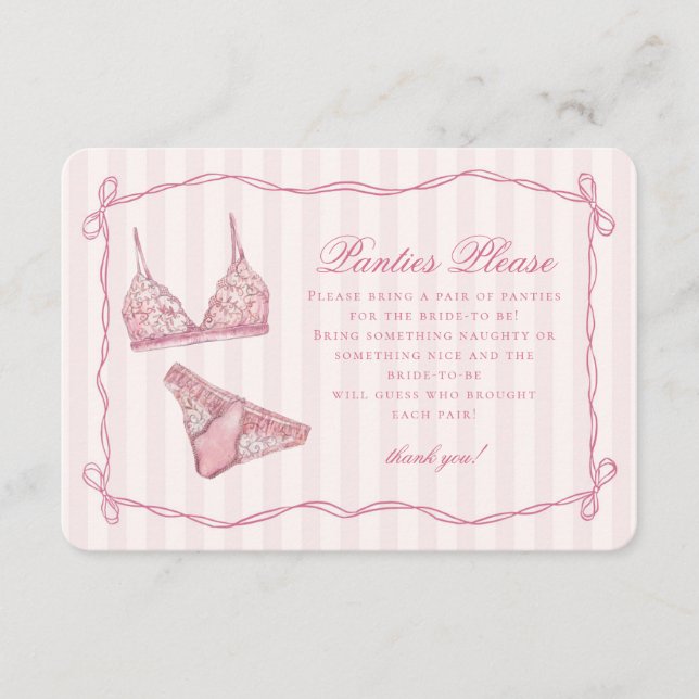 Pastel Pink Lingerie Shower Panties Please Begleitkarte (Vorderseite)