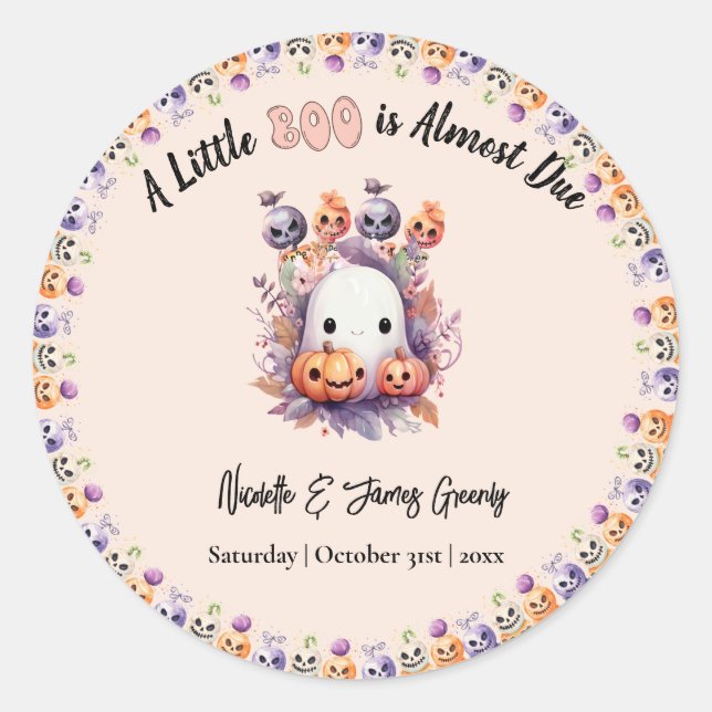 Pastel Pink Little Boo Halloween Kinderdusche Runder Aufkleber (Vorderseite)