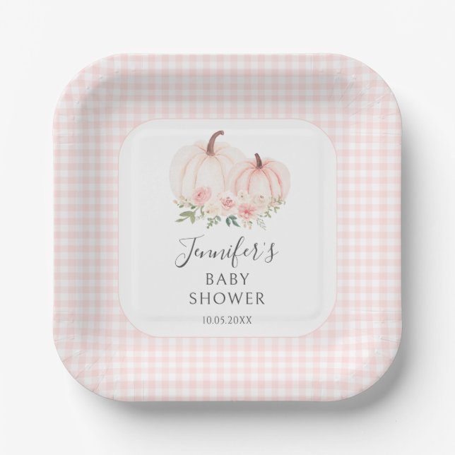 Pastel Pink Little Pumpkin Floral Baby Girl Dusche Pappteller (Vorderseite)