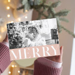 Pastel Pink Merry & Family Foto Happy Holiday Postkarte<br><div class="desc">Pastel Pink Merry & Family Foto Happy Holiday</div>