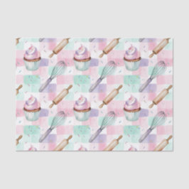 Pastel Pink & Mint Cupcake Baking Pattern Seidenpapier