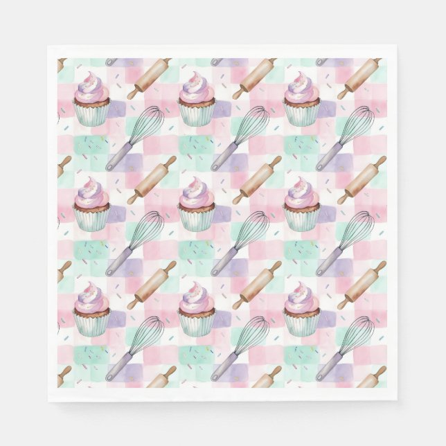 Pastel Pink & Mint Cupcake Baking Pattern Serviette (Vorderseite)