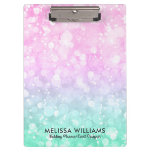 Pastel Pink & Mint Green Glam Bokeh Glitzer Klemmbrett