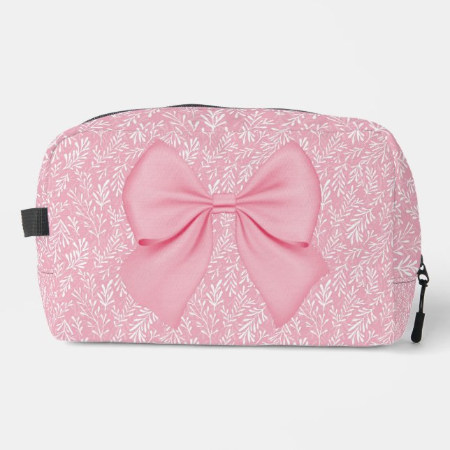 PASTEL PINK MIT WEISSEN BLÄTTER & PINK BOW WASCHBEUTEL (Vorderseite)