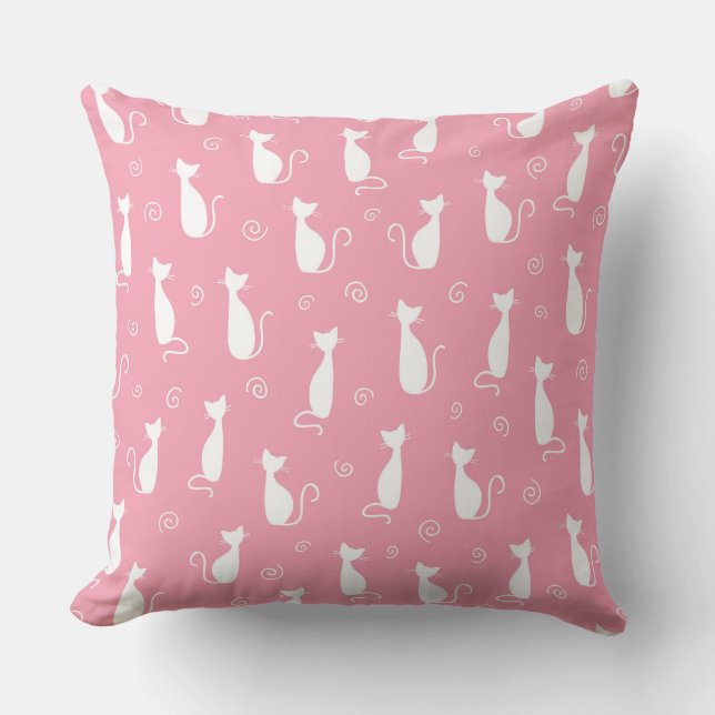 PASTEL PINK MIT WEISSEN CAT-SILHOUETTEN KISSEN (Vorderseite)