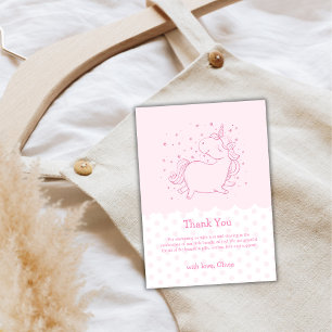 Pastel Pink Moderne Polka Dot Unicorn Kinderdusche Dankeskarte