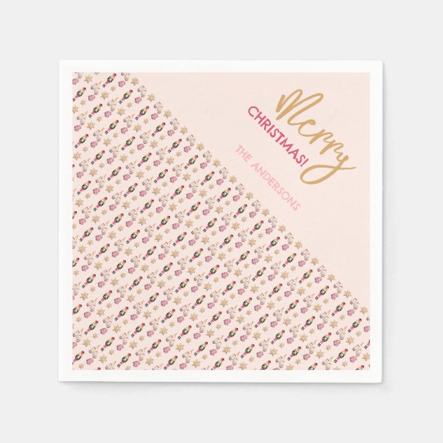 Pastel Pink Modernes Weihnachtsmuster Serviette (Vorderseite)