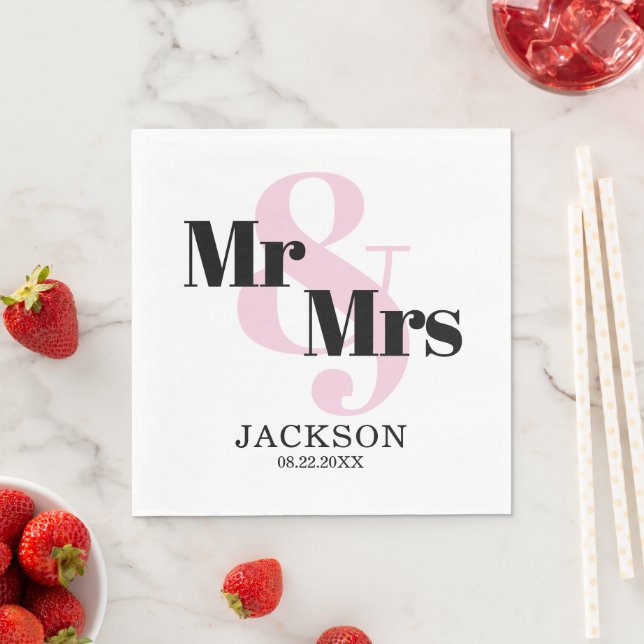 Pastel Pink Mr & Mrs Wedding Serviette (Beispiel)