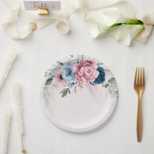 Pastel Pink Navy Blue Pampas Grass Rustikale Hochz Pappteller