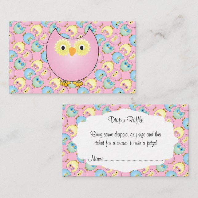 Pastel Pink Niedlich Owl Baby Diaper Raffel Begleitkarte (Vorne/Hinten)