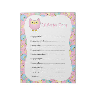 Pastel Pink Niedlich Owl Baby Dusche Thema - Wünsc Notizblock