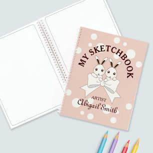 Pastel Pink Niedlich Twin Bunny Kids Sketch Notizbuch