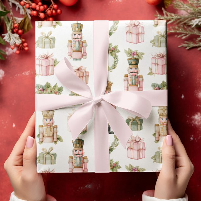 Pastel Pink Nutcracker Christmas Wrapping Paper Geschenkpapier (Von Creator hochgeladen)