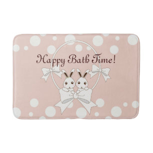 Pastel Pink Off-White Ribbon Niedlich Bunny Twin G Badematte