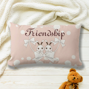 Pastel Pink Off-White Ribbon Niedlich Twin Bunny K Lendenkissen