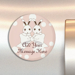 Pastel Pink Off-White Ribbon Niedlich Twin Bunny K Magnet