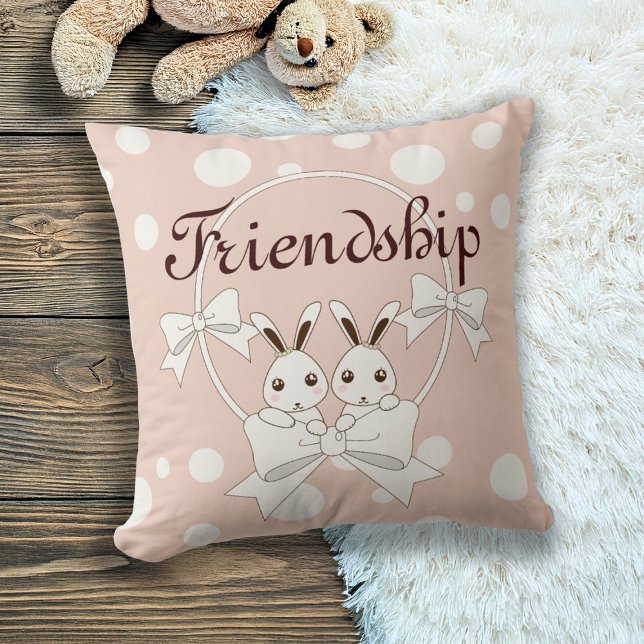 Pastel Pink Off-White Ribbon Twin Bunny Girls Kind Kissen (Von Creator hochgeladen)