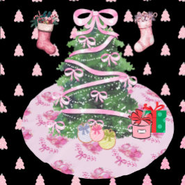 Pastel Pink Ornament Holiday Tree Skirt Polyester Weihnachtsbaumdecke
