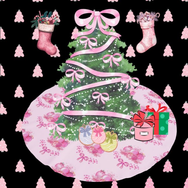 Pastel Pink Ornament Holiday Tree Skirt Polyester Weihnachtsbaumdecke (Von Creator hochgeladen)