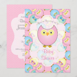 Pastel Pink Owl Babydusche Einladung