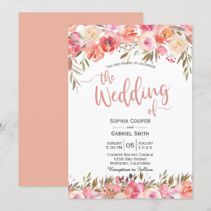 Pastel Pink Peach Rose Faire-part de mariage Flora