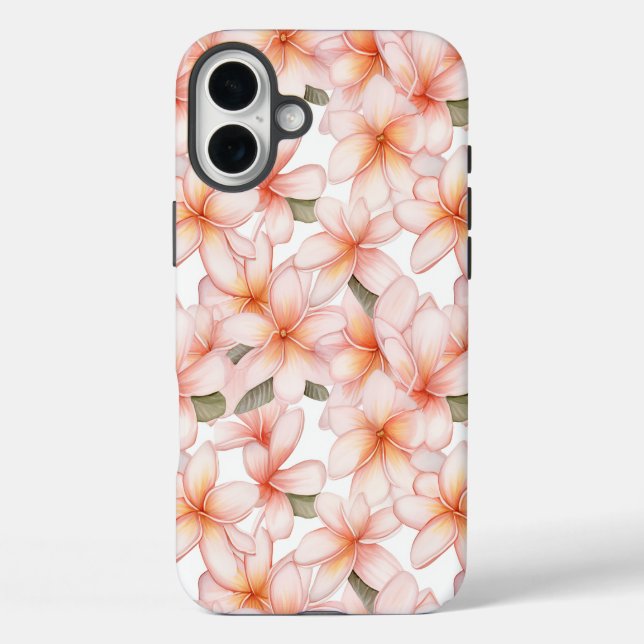 Pastel Pink Plumeria Frangipani Floral iPhone 16 Plus Hülle (Rückseite)