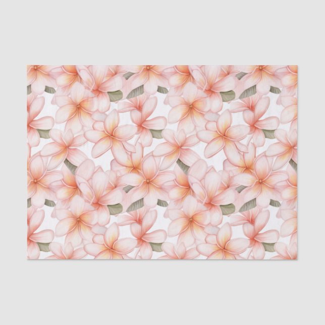 Pastel Pink Plumeria Frangipani Gemustert Seidenpapier (Vorderseite)