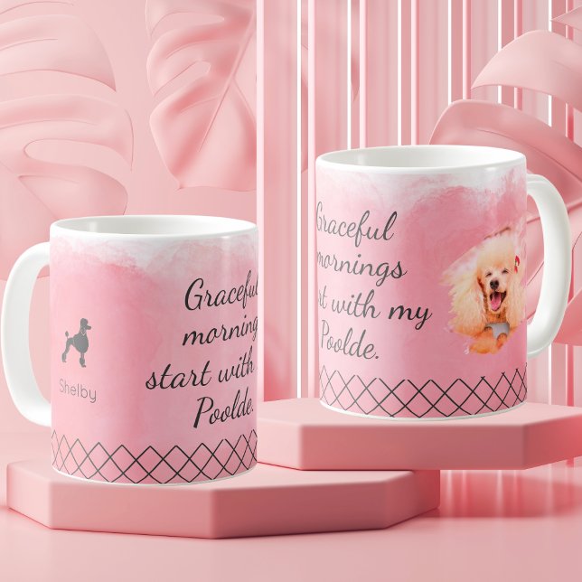 Pastel Pink Poodle Mug – Personalized Name & Photo (Créateur téléchargé)