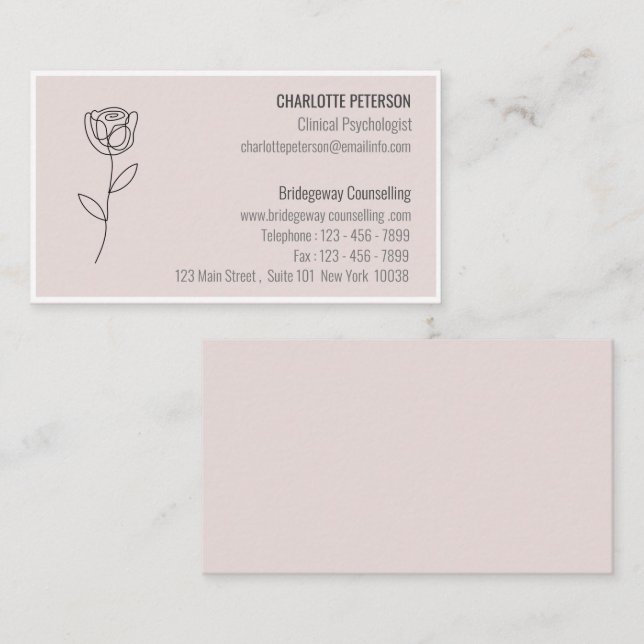 Pastel Pink Psychologin & Counselor Visitenkarte (Vorne/Hinten)