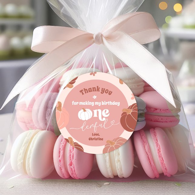 Pastel Pink Pumpkin 1. Geburtstag Danke Sticker (Von Creator hochgeladen)