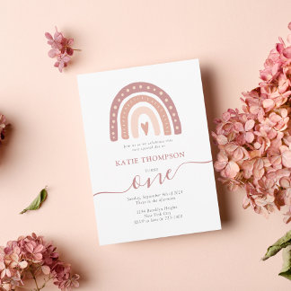 Pastel Pink Rainbow Boho Erster Geburtstag für Mäd Einladung