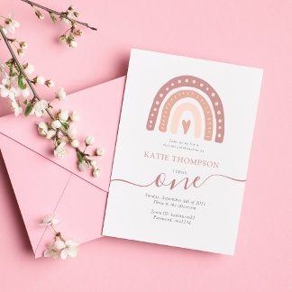 Pastel Pink Rainbow Boho Virtueller erster Geburts Einladung