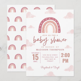 Pastel Pink Rainbow Clouds Girl Baby Dusche Einladung