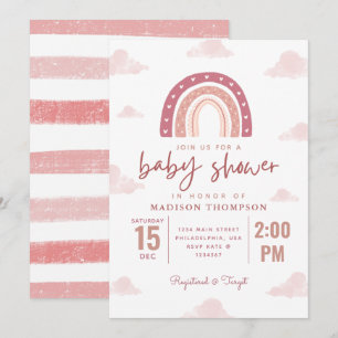 Pastel Pink Rainbow Clouds Girl Baby Shower Strip Einladung