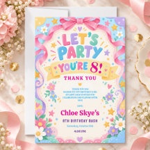 Pastel Pink Ribbon Bow Floral 8th Birthday