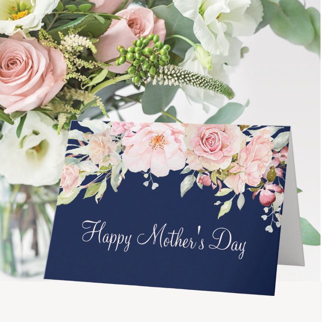 Pastel Pink Rose Blume Floral Happy Mother Day Karte (In situ)