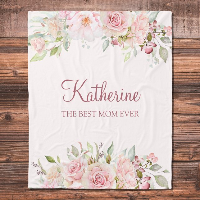 Pastel Pink Rose Blume Florenz Beste Mama jemals Fleecedecke (Close up)